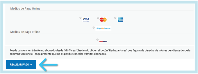 Seleccionar medio de pago
