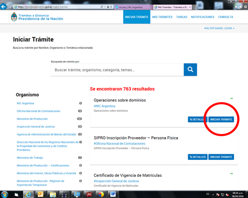 Paso 6: Iniciar Trámite de Dominios